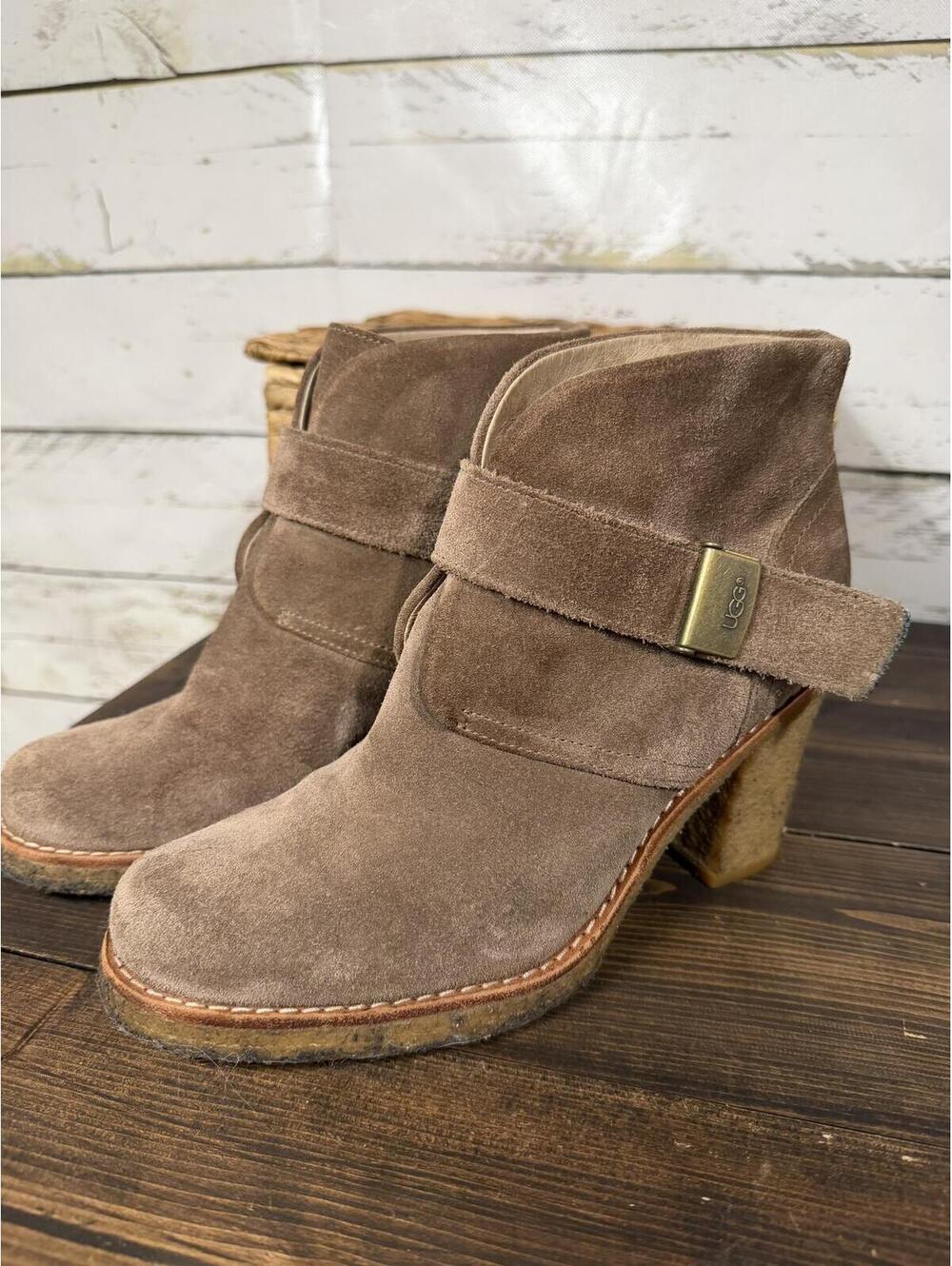UGG Australia Brienne Suede Heeled Ankle Boots Women's Size 8 Beige/Tan